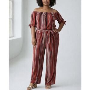 Chelsea Taylor 3X Off Shoulder Striped Jumpsuit Wide Leg NWT